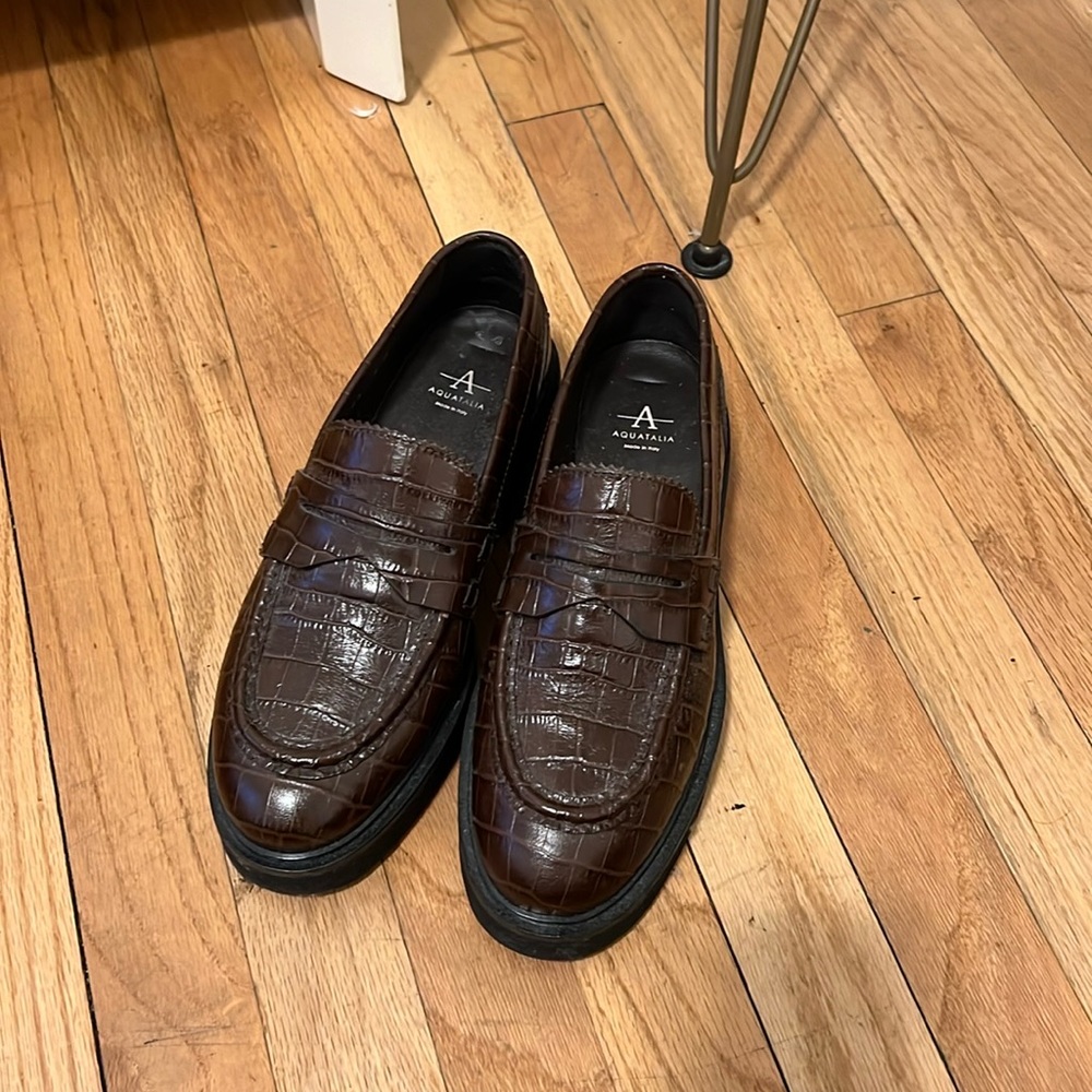 Crocodile leather platform loafers